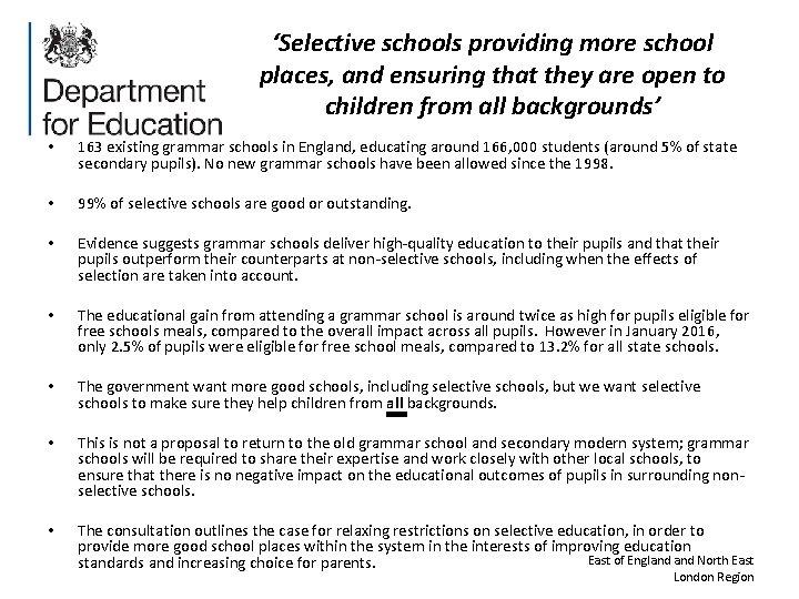 ‘Selective schools providing more school places, and ensuring that they are open to children