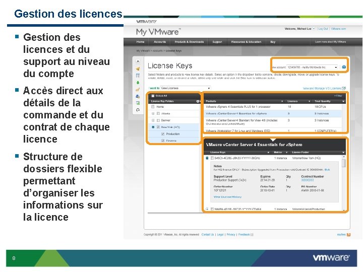 Gestion des licences § Gestion des licences et du support au niveau du compte Gestion des licences § Gestion des licences et du support au niveau du compte