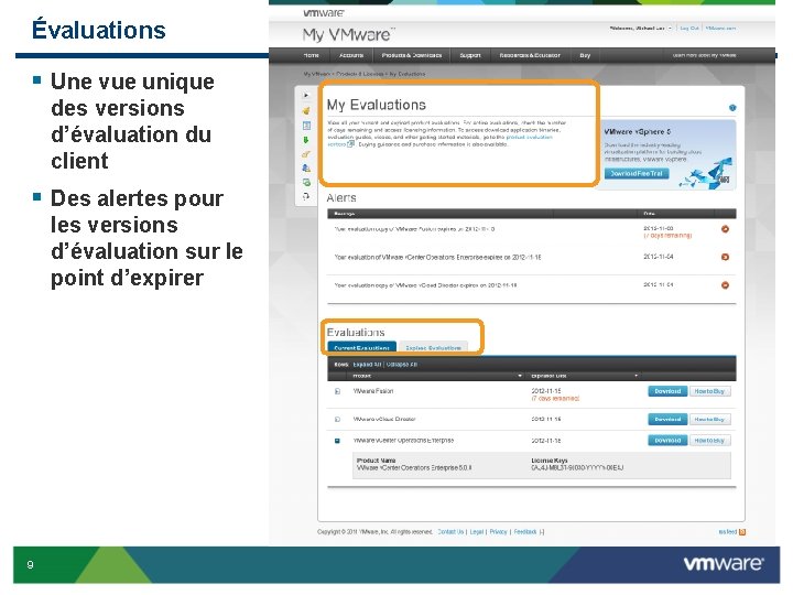 Évaluations § Une vue unique des versions d’évaluation du client § Des alertes pour Évaluations § Une vue unique des versions d’évaluation du client § Des alertes pour