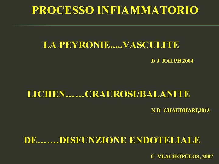 PROCESSO INFIAMMATORIO LA PEYRONIE. . . VASCULITE D J RALPH, 2004 LICHEN……CRAUROSI/BALANITE N D