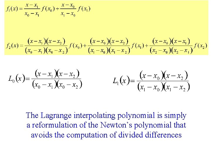 The Lagrange interpolating polynomial is simply a reformulation of the Newton’s polynomial that avoids