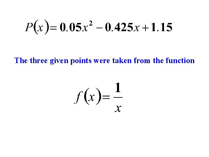 The three given points were taken from the function 