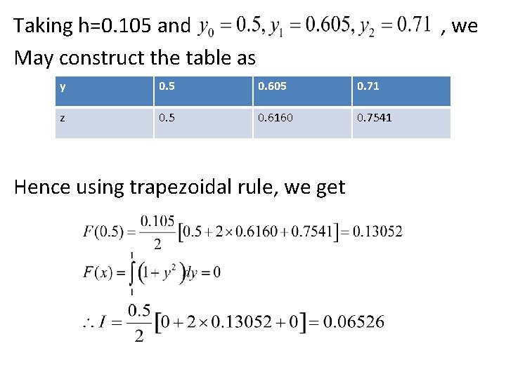 Taking h=0. 105 and May construct the table as , we y 0. 5