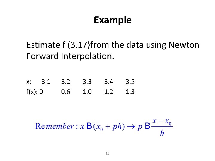 Example Estimate f (3. 17)from the data using Newton Forward Interpolation. x: 3. 1