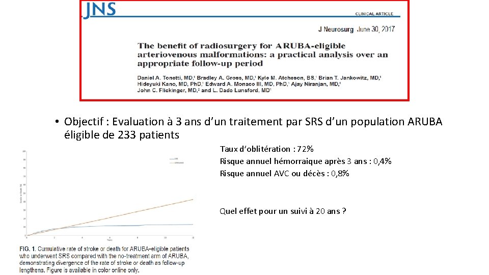  • Objectif : Evaluation à 3 ans d’un traitement par SRS d’un population