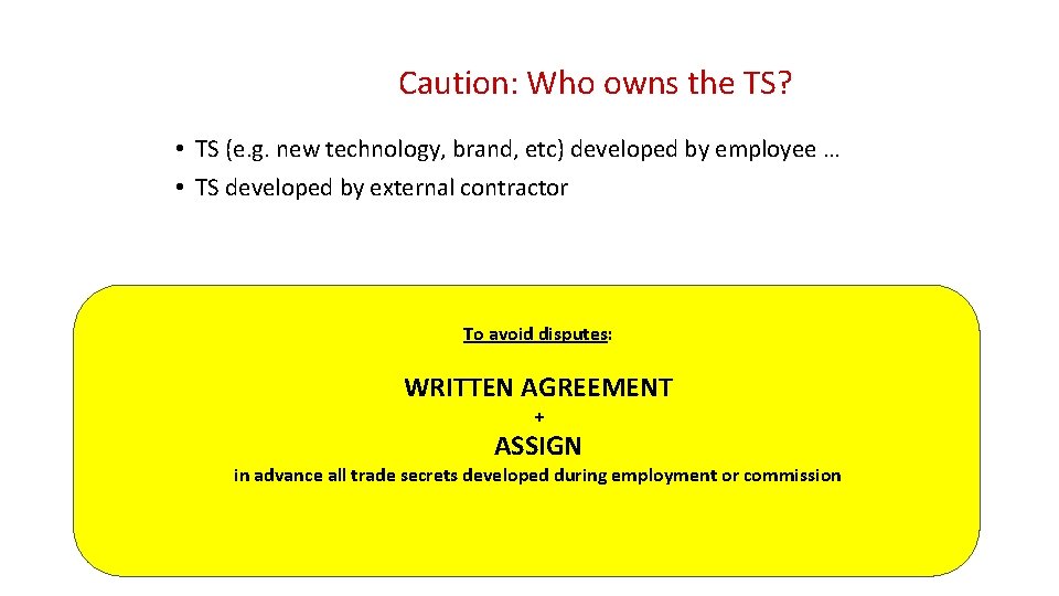 Caution: Who owns the TS? • TS (e. g. new technology, brand, etc) developed