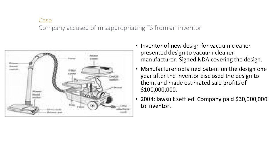 Case Company accused of misappropriating TS from an inventor • Inventor of new design