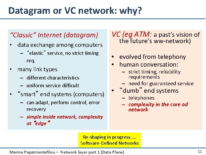Datagram or VC network: why? “Classic” Internet (datagram) • data exchange among computers –