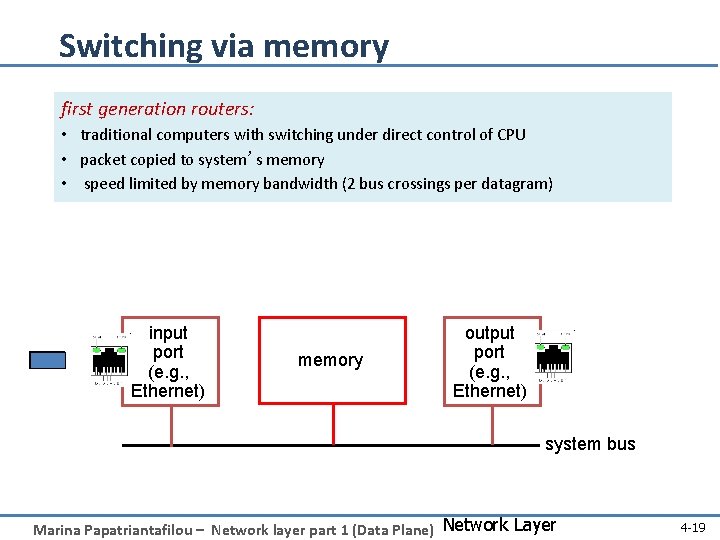 Switching via memory first generation routers: • traditional computers with switching under direct control