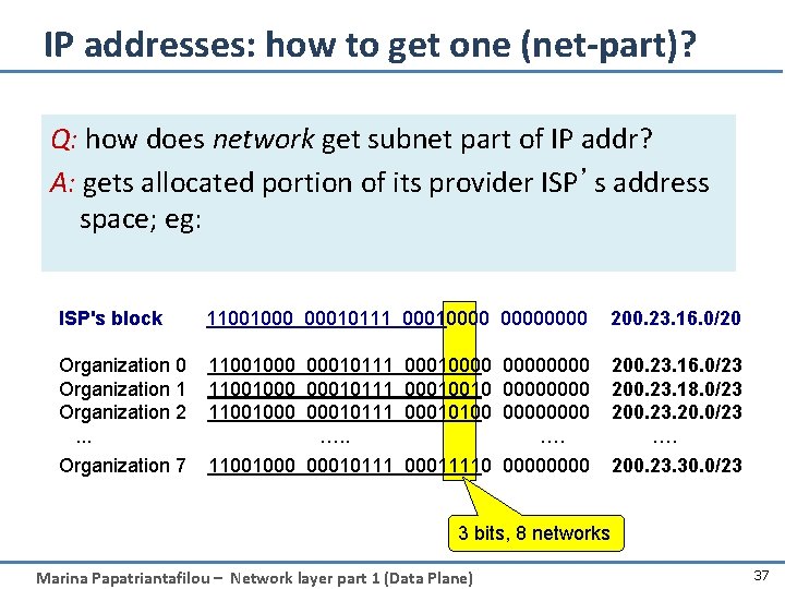 IP addresses: how to get one (net-part)? Q: how does network get subnet part