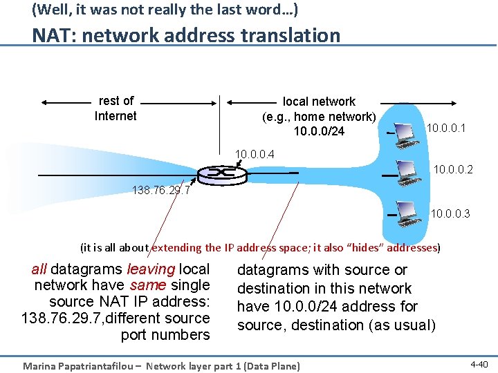 (Well, it was not really the last word…) NAT: network address translation rest of