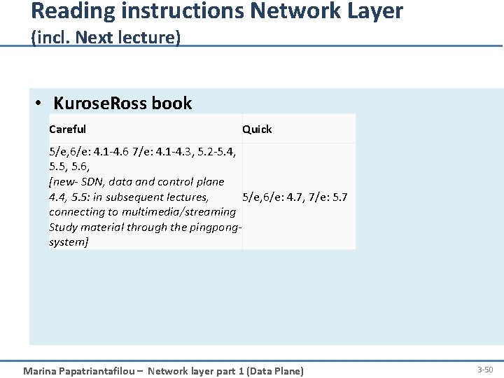 Reading instructions Network Layer (incl. Next lecture) • Kurose. Ross book Careful Quick 5/e,