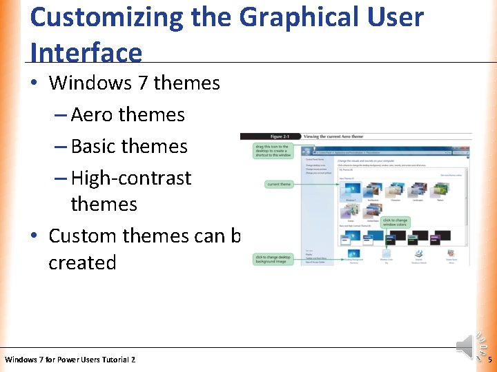 Customizing the Graphical User Interface XP • Windows 7 themes – Aero themes – Customizing the Graphical User Interface XP • Windows 7 themes – Aero themes –