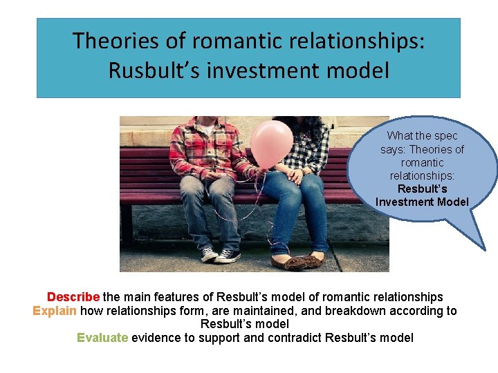 Theories of romantic relationships: Rusbult’s investment model What the spec says: Theories of romantic