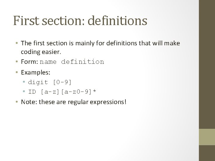 First section: definitions • The first section is mainly for definitions that will make