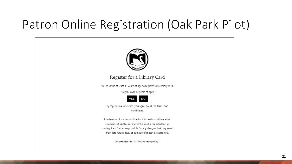 Patron Online Registration (Oak Park Pilot) 21 