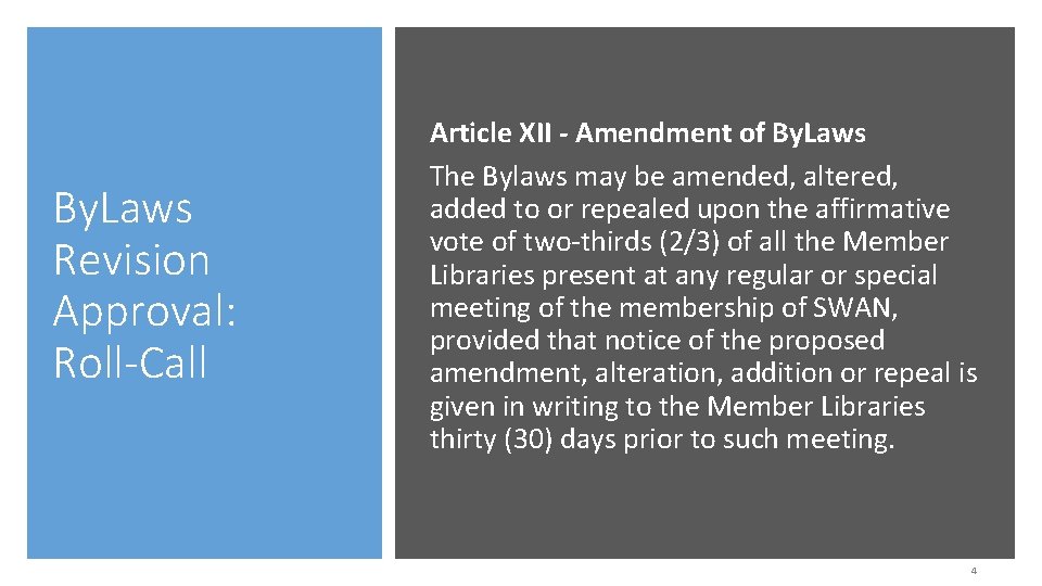 By. Laws Revision Approval: Roll-Call Article XII - Amendment of By. Laws The Bylaws