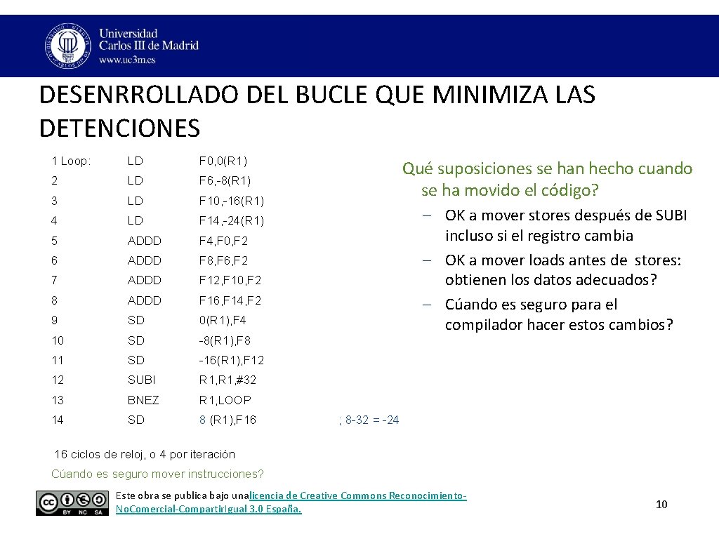 DESENRROLLADO DEL BUCLE QUE MINIMIZA LAS DETENCIONES 1 Loop: LD F 0, 0(R 1)