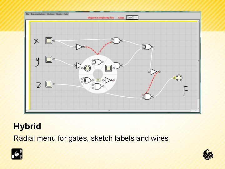 Hybrid Radial menu for gates, sketch labels and wires 