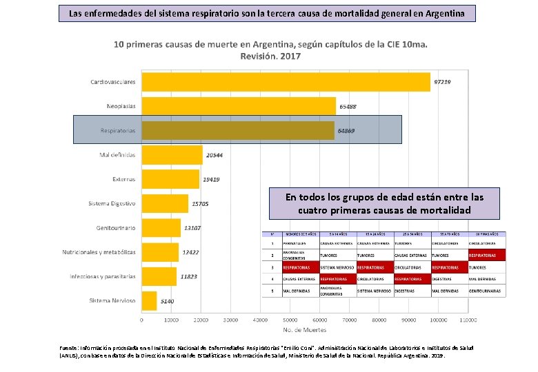 Las enfermedades del sistema respiratorio son la tercera causa de mortalidad general en Argentina