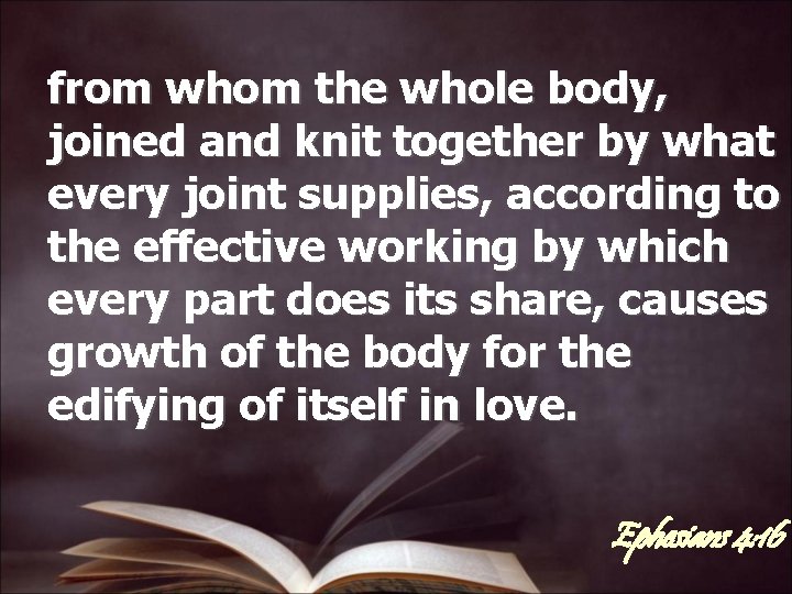 from whom the whole body, joined and knit together by what every joint supplies,