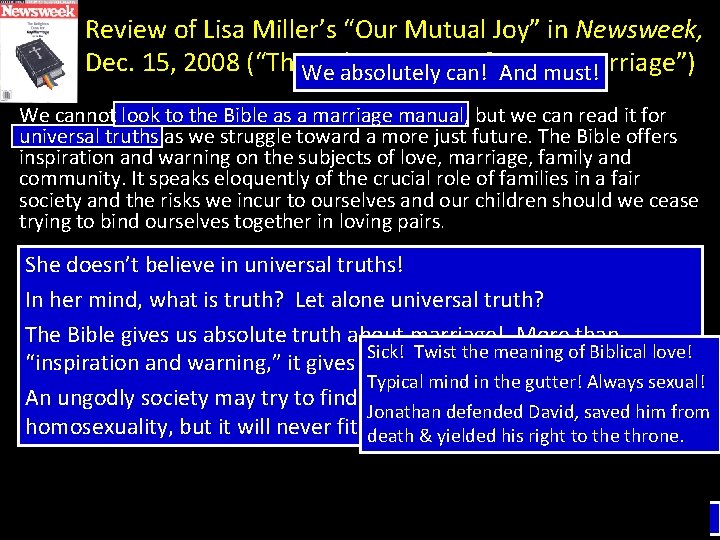 Review of Lisa Miller’s “Our Mutual Joy” in Newsweek, Dec. 15, 2008 (“The. We