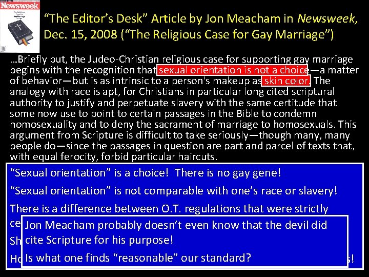 “The Editor’s Desk” Article by Jon Meacham in Newsweek, Dec. 15, 2008 (“The Religious