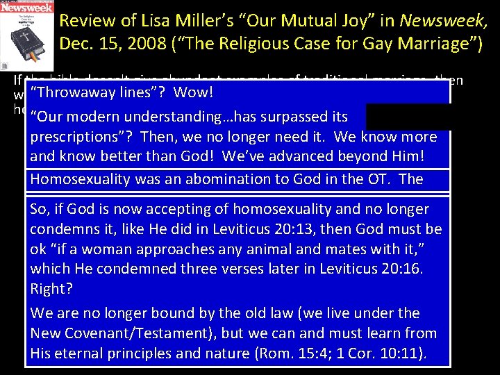 Review of Lisa Miller’s “Our Mutual Joy” in Newsweek, Dec. 15, 2008 (“The Religious