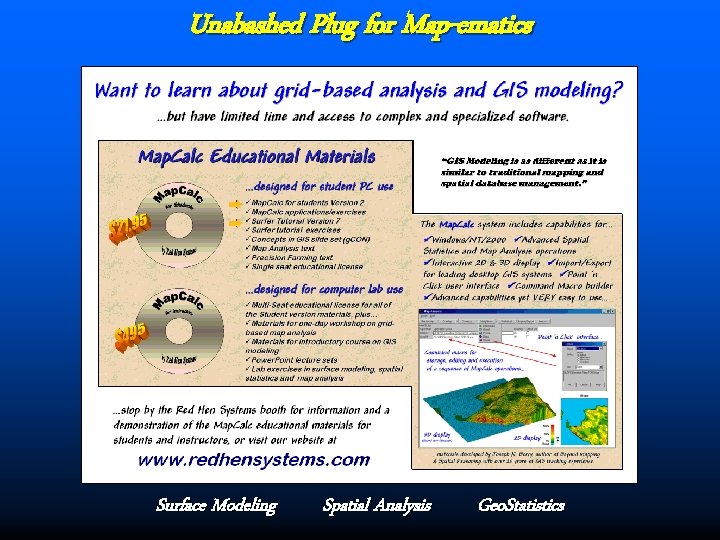 Unabashed Plug for Map-ematics Surface Modeling Spatial Analysis Geo. Statistics 