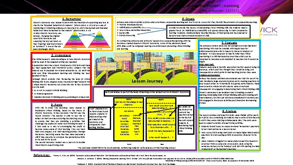 Bloom’s Taxonomy as a Method for Developing Critical Thinking and Independent Learning C. L.