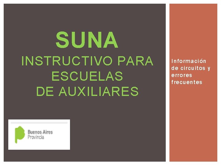 SUNA INSTRUCTIVO PARA ESCUELAS DE AUXILIARES Información de circuitos y errores frecuentes 