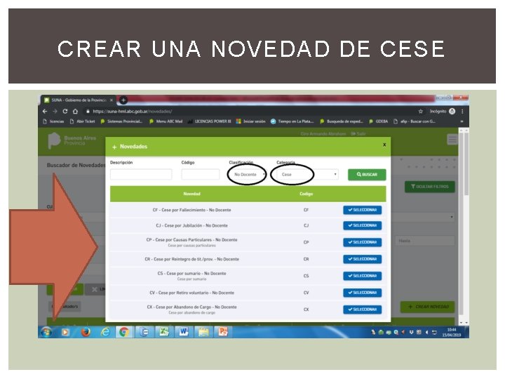 CREAR UNA NOVEDAD DE CESE 