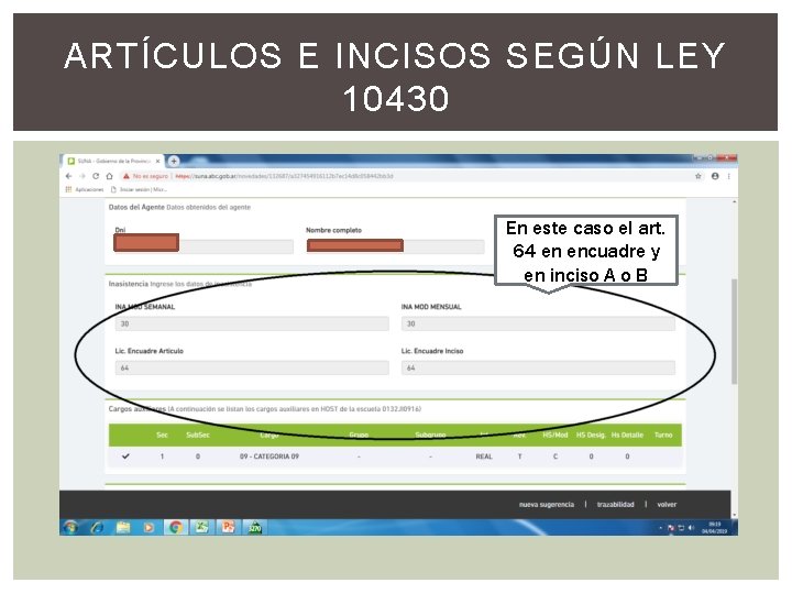 ARTÍCULOS E INCISOS SEGÚN LEY 10430 En este caso el art. 64 en encuadre