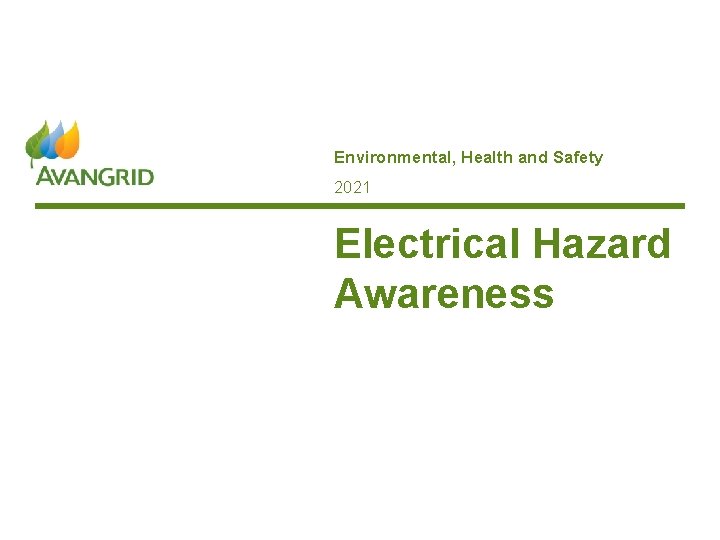 Environmental, Health and Safety 2021 Electrical Hazard Awareness www. avangrid. com Internal Use 1