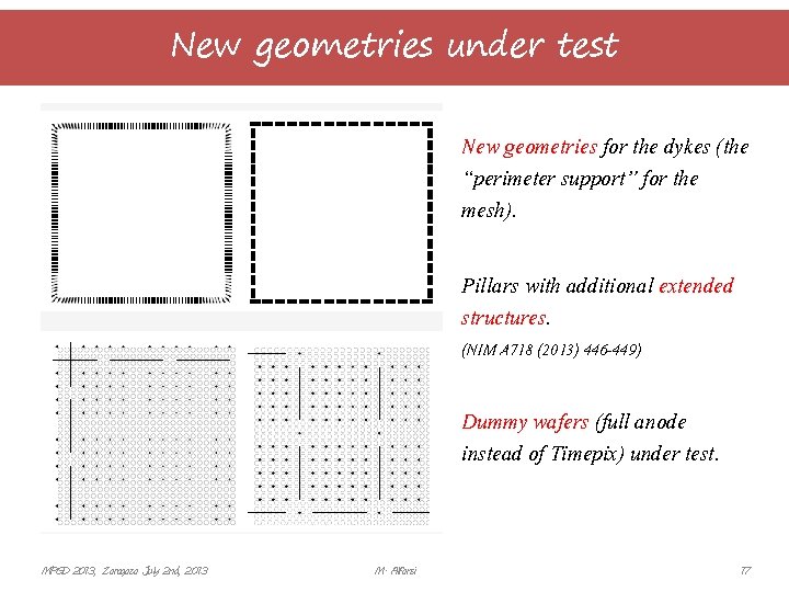 New geometries under test New geometries for the dykes (the “perimeter support” for the