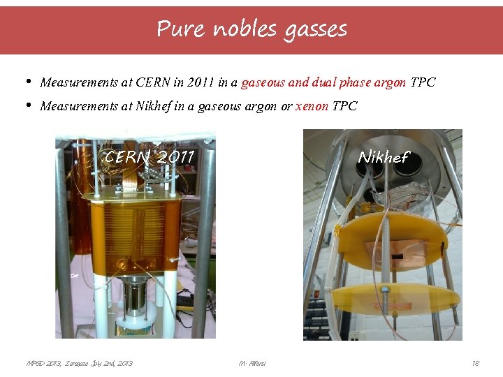 Pure nobles gasses • Measurements at CERN in 2011 in a gaseous and dual