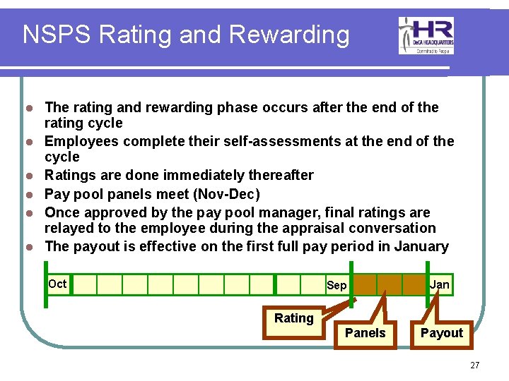 NSPS Rating and Rewarding l l l The rating and rewarding phase occurs after