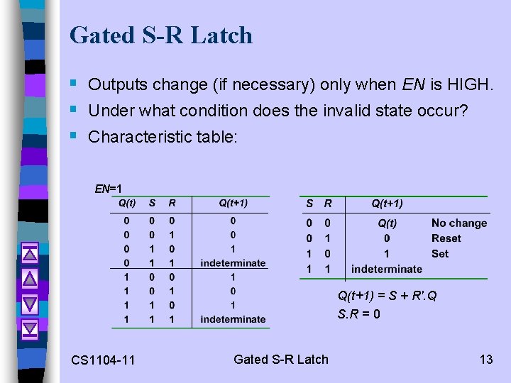 Gated S-R Latch § Outputs change (if necessary) only when EN is HIGH. §