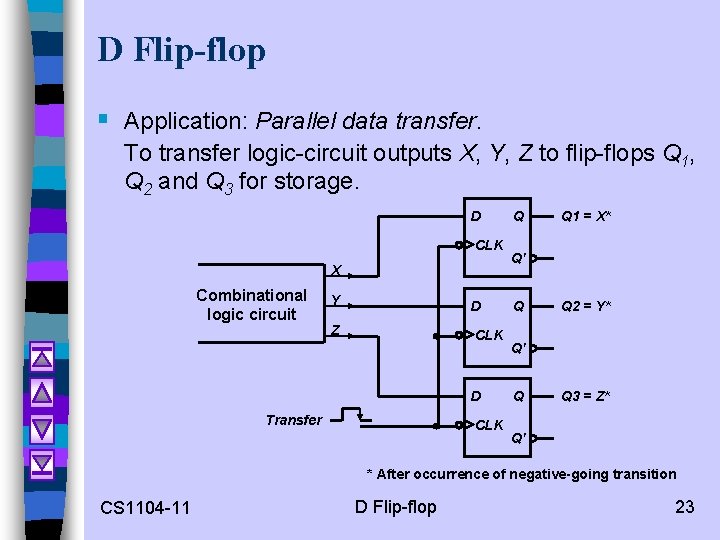 D Flip-flop § Application: Parallel data transfer. To transfer logic-circuit outputs X, Y, Z