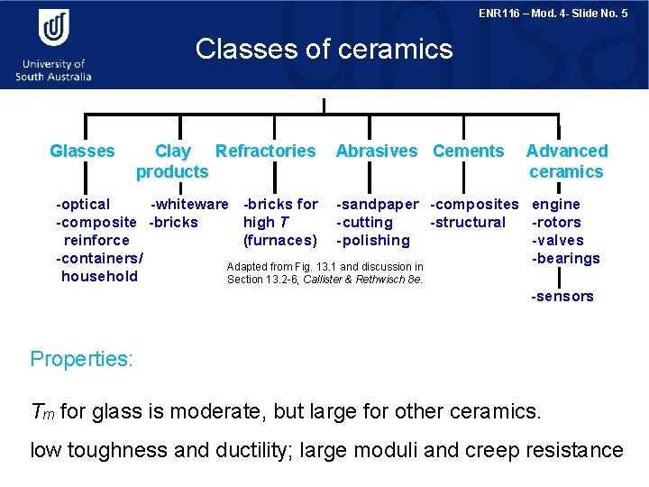 ENR 116 – Mod. 4 - Slide No. 5 Classes of ceramics Glasses Clay