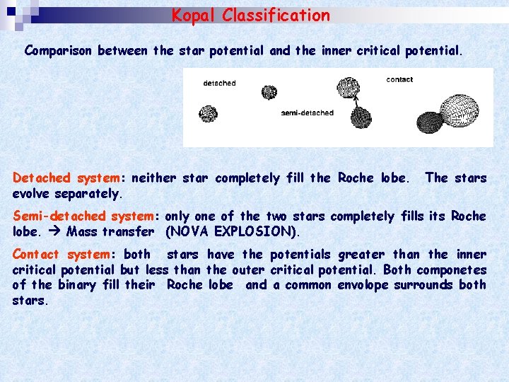 Kopal Classification Comparison between the star potential and the inner critical potential. Detached system: