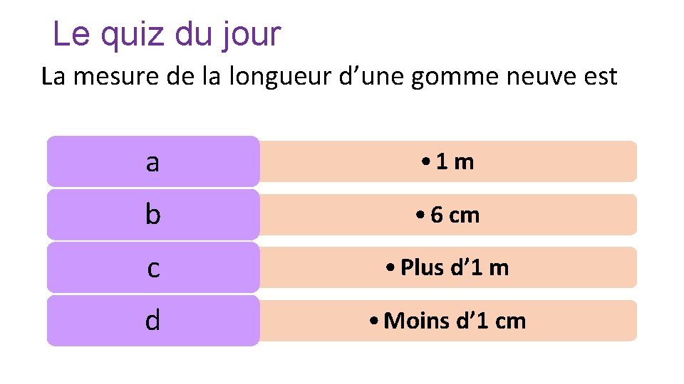 Le quiz du jour La mesure de la longueur d’une gomme neuve est a