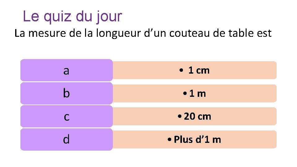 Le quiz du jour La mesure de la longueur d’un couteau de table est