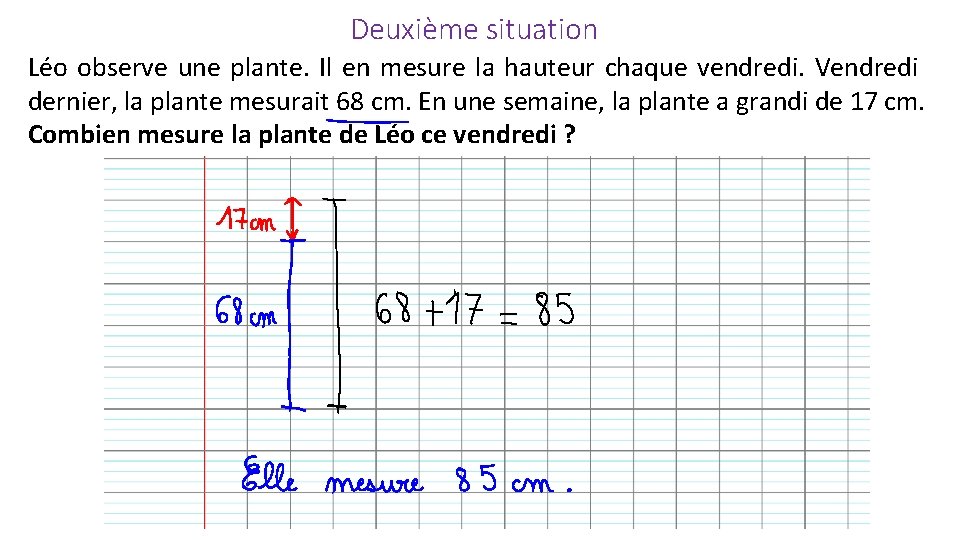 Deuxième situation Léo observe une plante. Il en mesure la hauteur chaque vendredi. Vendredi