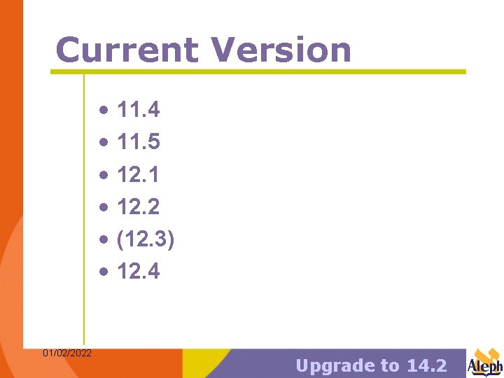 Current Version • 11. 4 • 11. 5 • 12. 1 • 12. 2