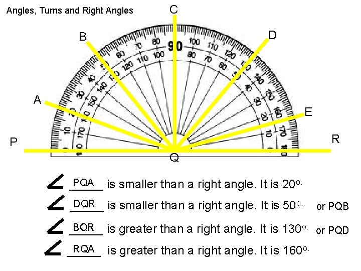 Angles, Turns and Right Angles C D B A E R P Q PQA