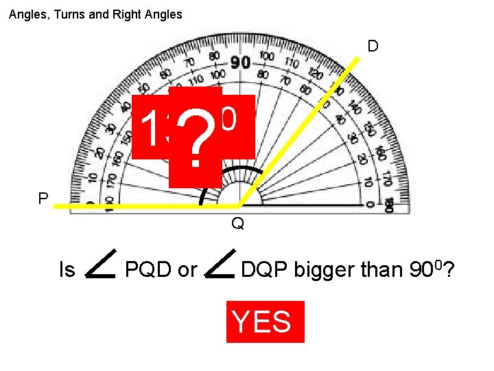 Angles, Turns and Right Angles D ? 0 130 P Q Is PQD or