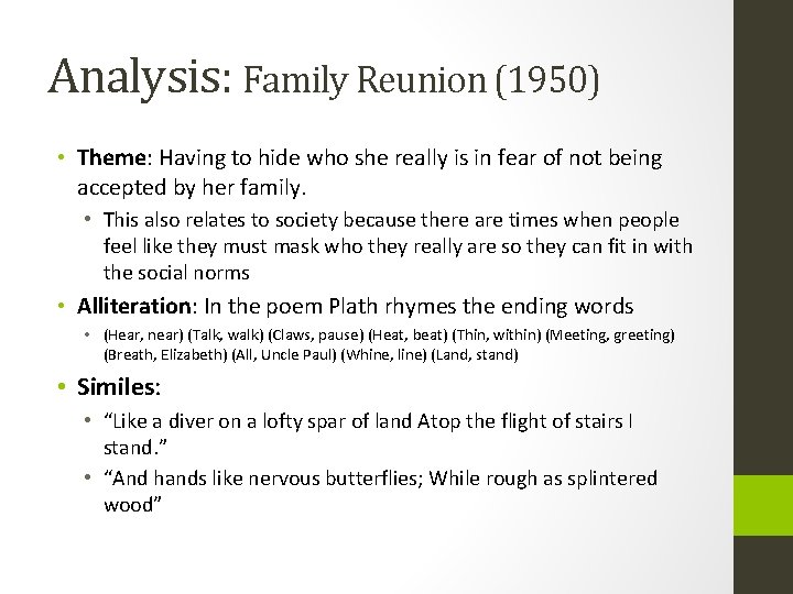 Analysis: Family Reunion (1950) • Theme: Having to hide who she really is in