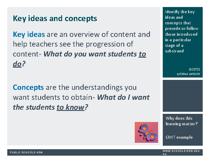Key ideas and concepts Key ideas are an overview of content and help teachers