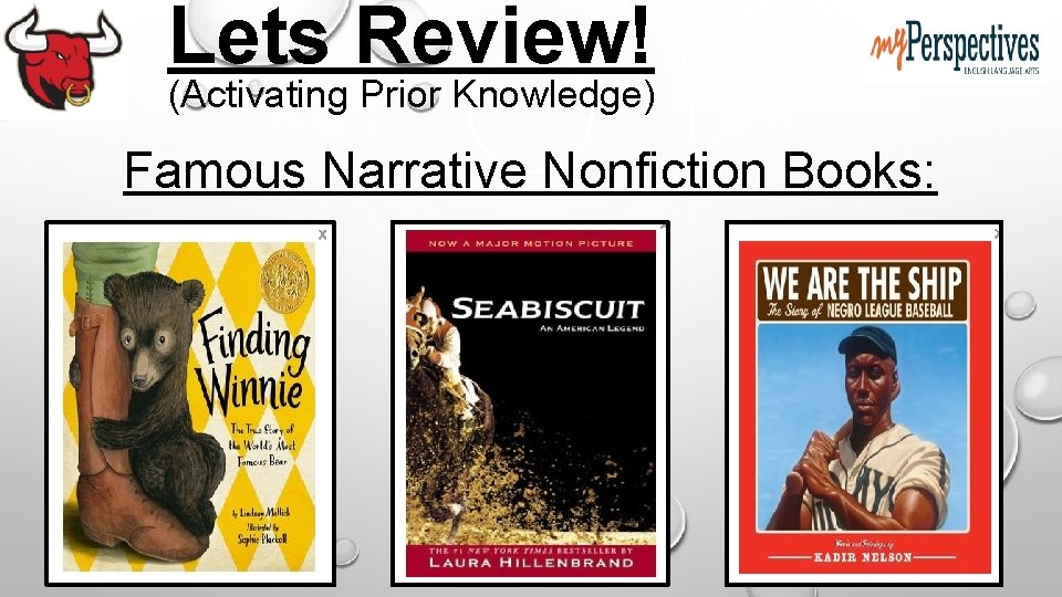 Lets Review! (Activating Prior Knowledge) Famous Narrative Nonfiction Books: 